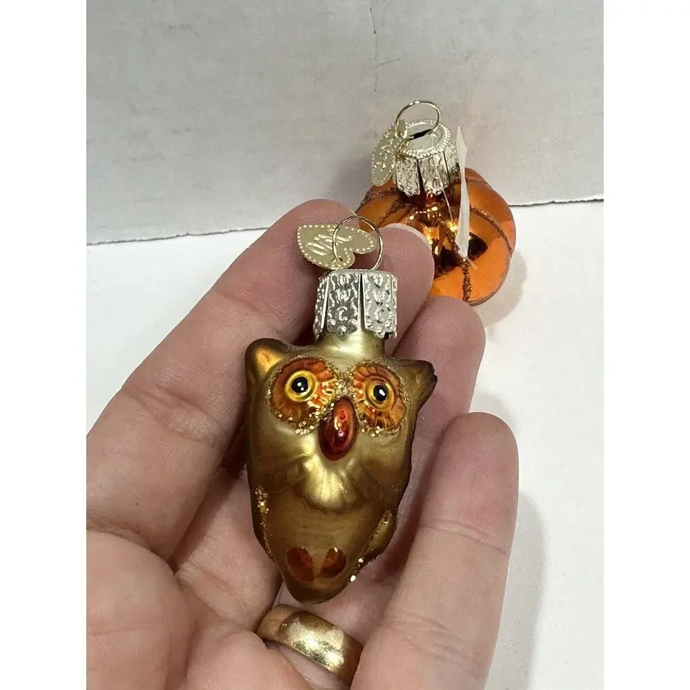 Old World‎ Christmas Glass Christmas Ornament OWC Small Pumpkin + Owl Both RARE